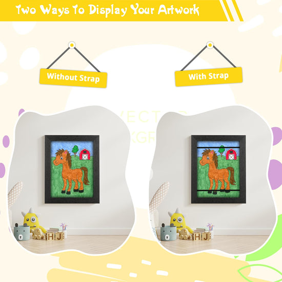 Picture frame — Changeable design for kids' artwork display and storage