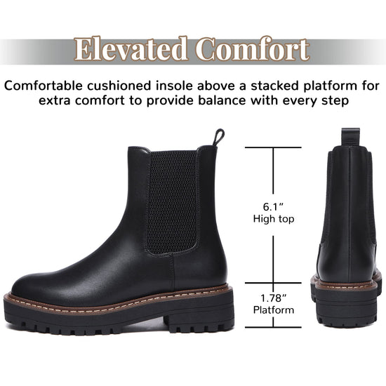 Athlefit women's ankle boots - Chelsea style with chunky heel and lug sole.