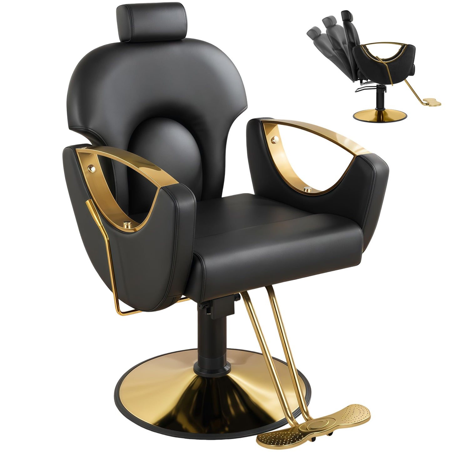 Tythical Salon Chair Reclining Barber Hair Chair for Hair Stylist with Heavy Duty Hydraulic Pump, 360 Swivel Styling Beauty Spa Tattoo Equipment for Home Barbershop, Black Gold