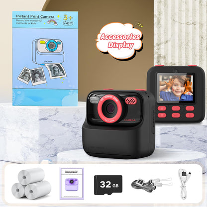 Digital camera — 1080P HD dual-lens with print paper and 32G card for kids ages 3-16 years old