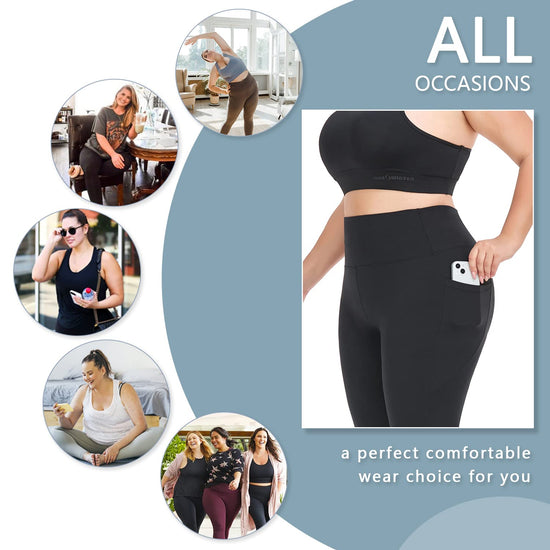 Plus size leggings with pockets - stretchy high waist workout pants for women