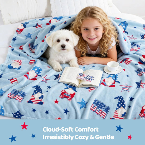 Cozy Bliss gnome throw blanket — ultra soft milkyplush for couch, sofa and bed