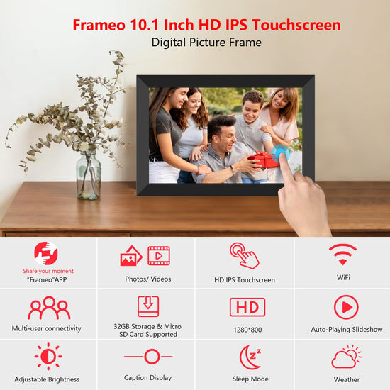 Digital picture frame — WiFi touchscreen display with auto-rotate feature and easy sharing