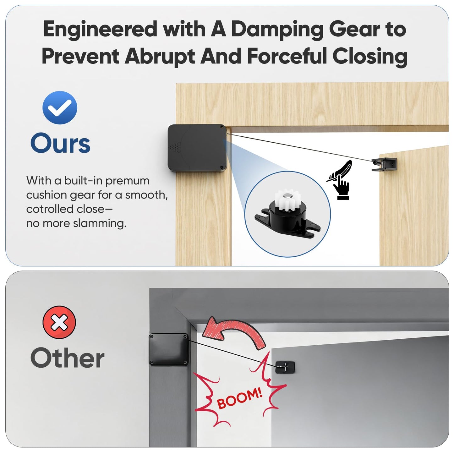 LAKIRA Retractable Automatic Door Closer with Anti-Slam Function - No-Screw Install for Standard, Screen & Sliding Doors - S304 Steel Cable with Powerful 3.5lb Closing Force (1 Pack Black)