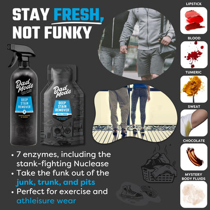 DadMode 7-Enzyme Laundry Stain & Odor Destroyer – Deep Cleaner for Extreme Clothing Messes - Masculine Sandalwood & Suede Scent, 16oz Metal Bottle + Refill Pouch