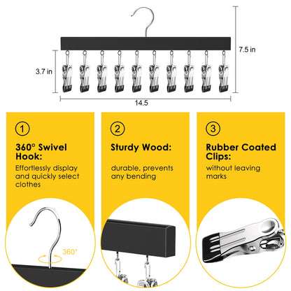 Clothes hanger — ORROENS wooden organizer with clips for 24 leggings and pants