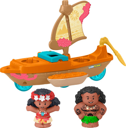Fisher-Price Little People canoe sail boat with Moana and Maui figures for toddlers 18+ months
