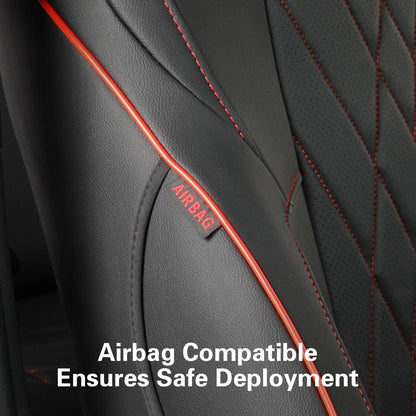 EKR Tacoma car seat covers - Custom fit faux leather in black with red trim