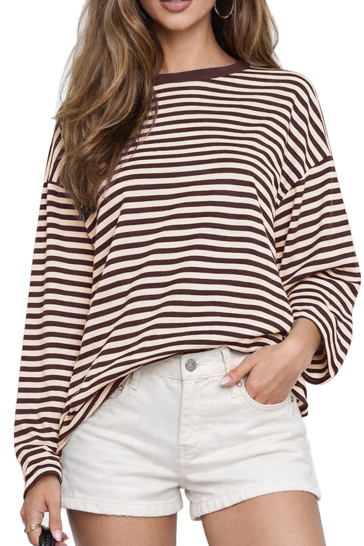 Shirt — Oversized striped long sleeve crewneck top by CHYRII