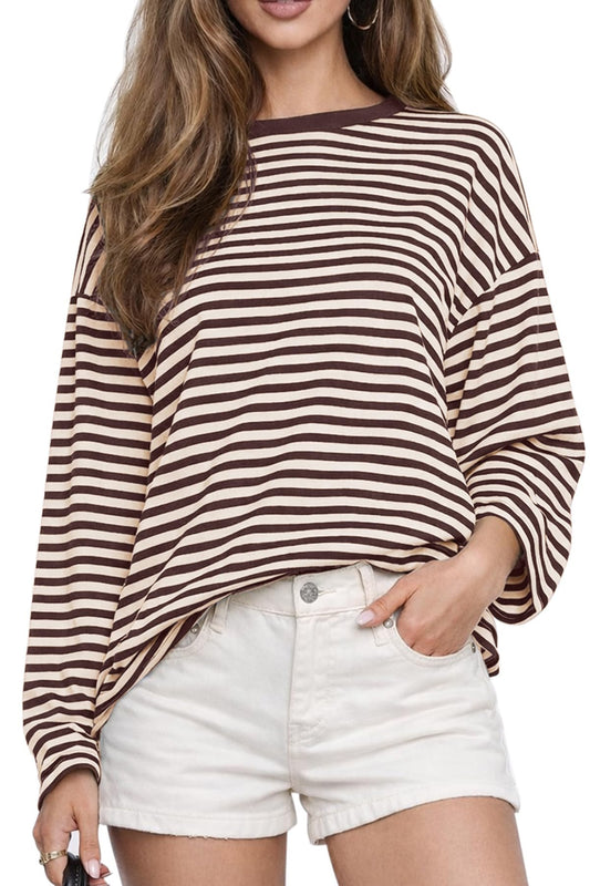 Shirt — Oversized striped long sleeve crewneck top by CHYRII