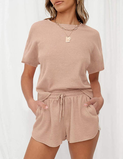 Coordinated outfit — Women's short sleeve waffle pajama set by Merokeety