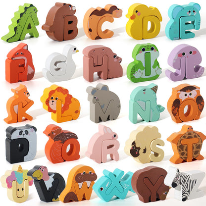 Puzzles — Wooden alphabet animal puzzles for toddlers ages 3-5