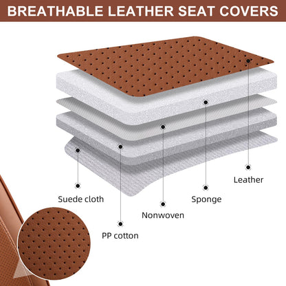 TINRAIYANG car seat covers - breathable leather for front and rear seats in brown