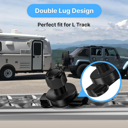 vandrabase 10 Pack L-Track Double Lug Threaded Stud Nut Fitting Tie Down,4500LBS Max Load,Black Heavy Duty Steel, L Track Hook and Accessories for Trailer or Truck Bed Cargo Control – 1.14" Height
