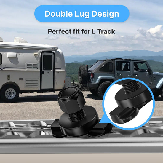vandrabase 10 Pack L-Track Double Lug Threaded Stud Nut Fitting Tie Down,4500LBS Max Load,Black Heavy Duty Steel, L Track Hook and Accessories for Trailer or Truck Bed Cargo Control – 1.14" Height
