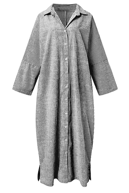 utcoco women's striped maxi shirt dress - casual loose button down style