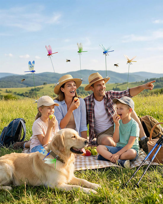 Shinfirst 8 Pack Dragonfly Decoy Clips, 3D Realistic Wingman for Outdoor Garden, Nature-Inspired Visual Deterrent for Wasps, Flies and Bees, Clip-on Decoration for Hats, Backpacks and Patio