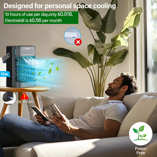 Air cooler — LEAEYFE with 3 speeds and 800ml water tank, 120° oscillation