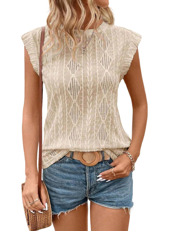 SHEWIN shirt — Lightweight crochet knit texture tank top with cap sleeves