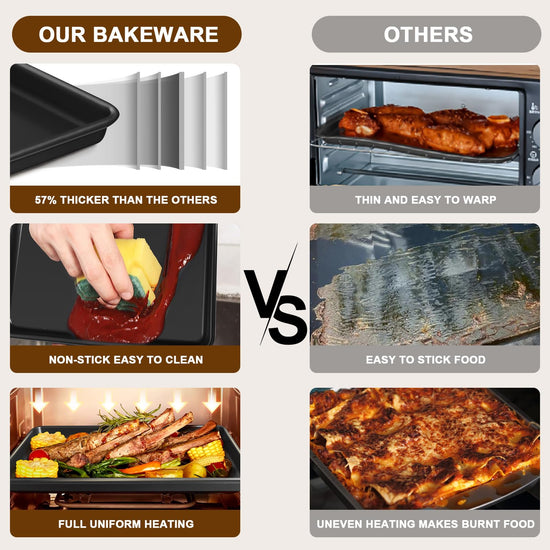 Sheet pan set of 3 — Nonstick heavy duty baking sheets for toaster oven trays