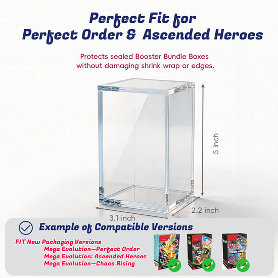 Booster Bundle Acrylic Case – Upgraded Taller Version for Perfect Order & Ascended Heroes, Magnetic Display Case, 5mm Thick Clear Acrylic Storage Box with 3mm Magnet Lid, Stackable Protector