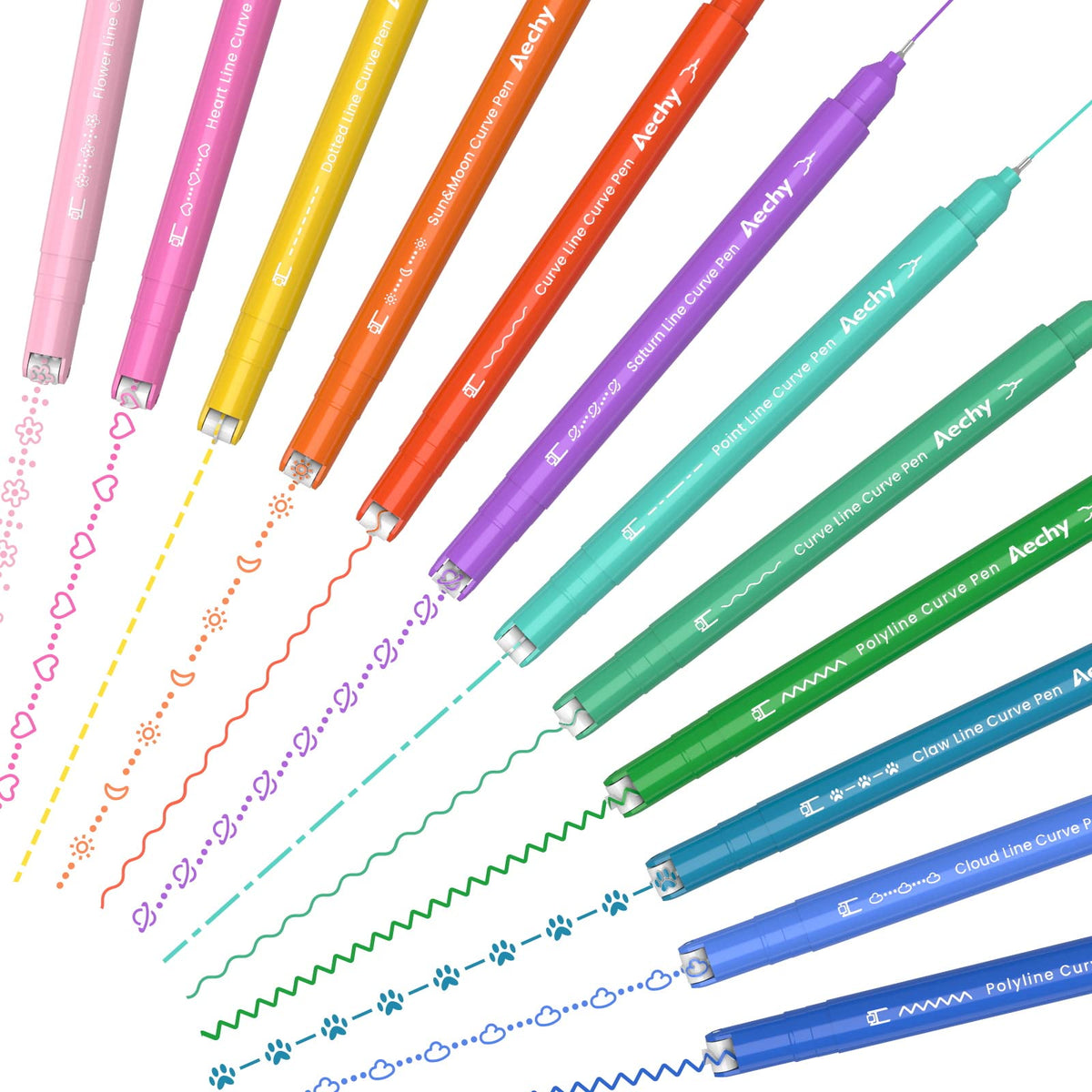 AECHY marking pen — dual tip with curve shapes and 8 colors for note taking supplies