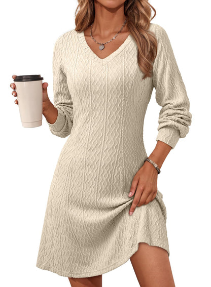 Dokotoo dress — trendy v neck knit A line long sleeve sweater dress
