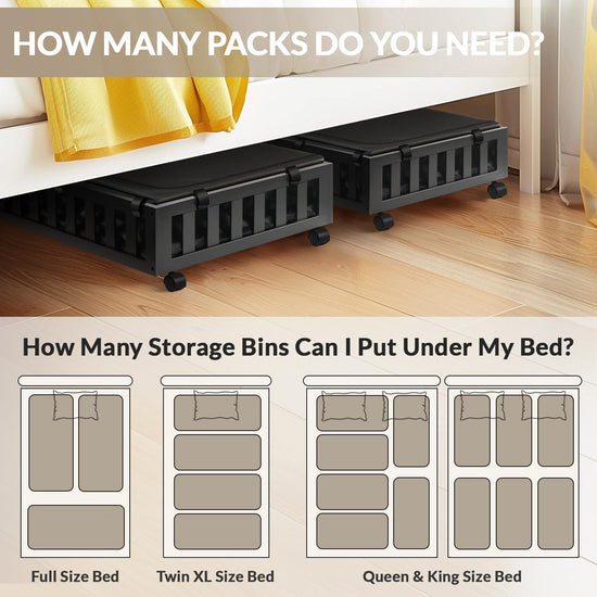Gashell under bed storage boxes with wheels - bamboo design, 2 pack, 39”x20”x7.8”