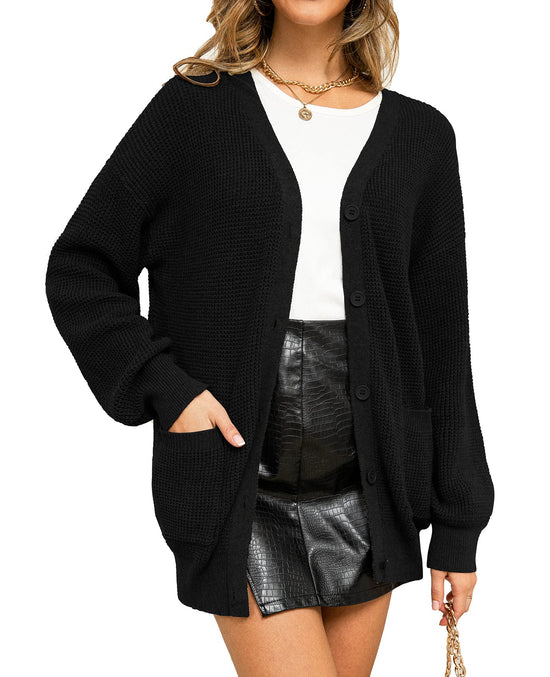 QUALFORT women's cardigan - 100% cotton oversized knit with pockets