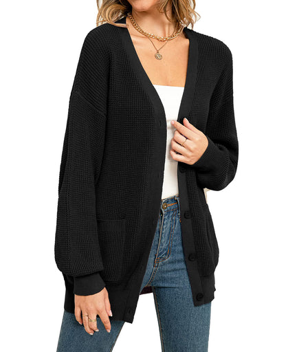 QUALFORT women's cardigan - 100% cotton oversized knit with pockets