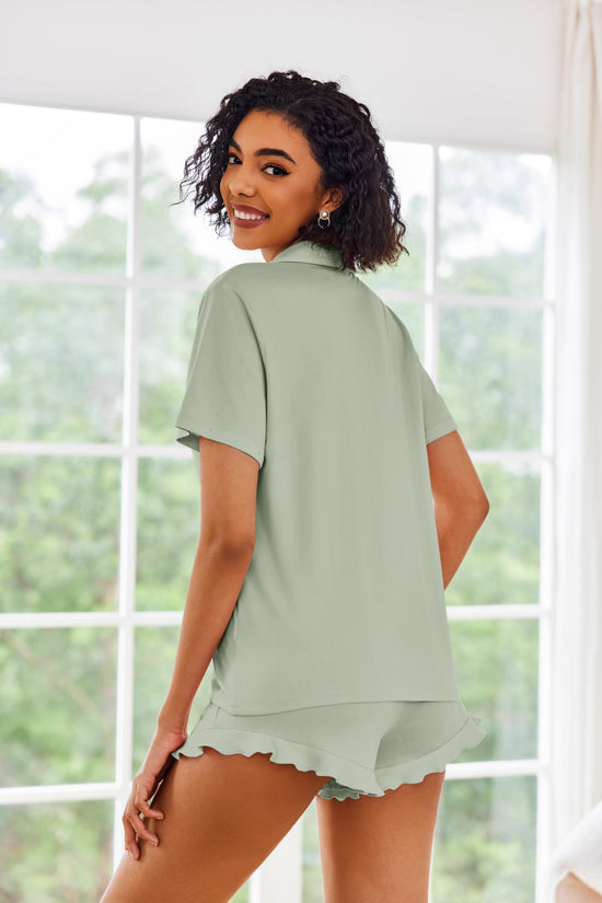 Ekouaer pajamas set — short sleeve button down sleepwear for women