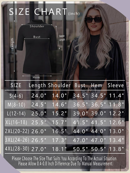 PrinStory shirt - Mock neck short sleeve ribbed knit design for summer outings