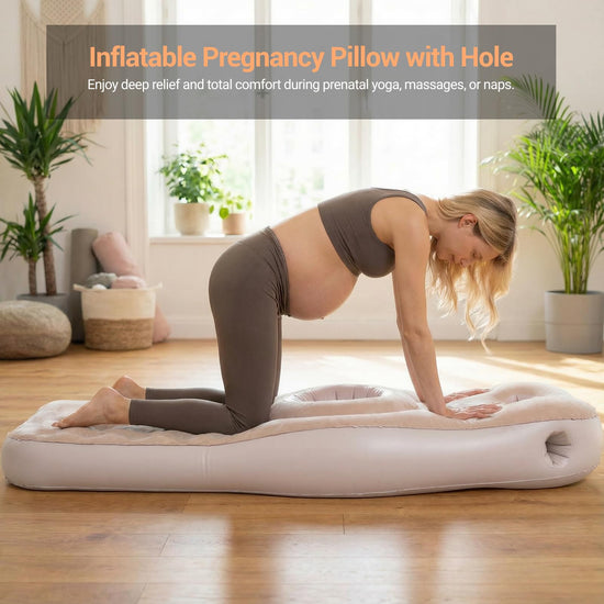 Body positioner — Inflatable pillow for stomach sleepers with belly and head hole