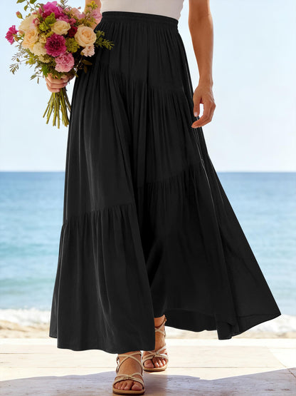 ANRABESS women's boho elastic high waist pleated maxi skirt with pockets