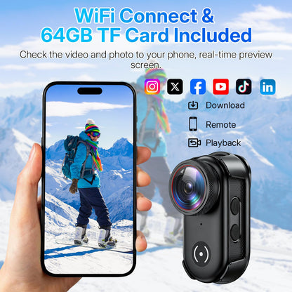 UYIKOO 4K Mini Body Action Camera with 1.47" Screen, 64GB Thumb Size Small POV Camera with WiFi, Tiny Wearable Magnetic Camcorder for Work Vlogging Cycling Motorcycle Pet Travel