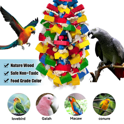 WQY GroceryShop Parrot Toys for Large Birds, Multicolored Wooden Blocks Bird Chewing Toy Parrot Cage Bite Toy for Macaws Cokatoos African Grey and Large Medium Parrot Birds (Block)