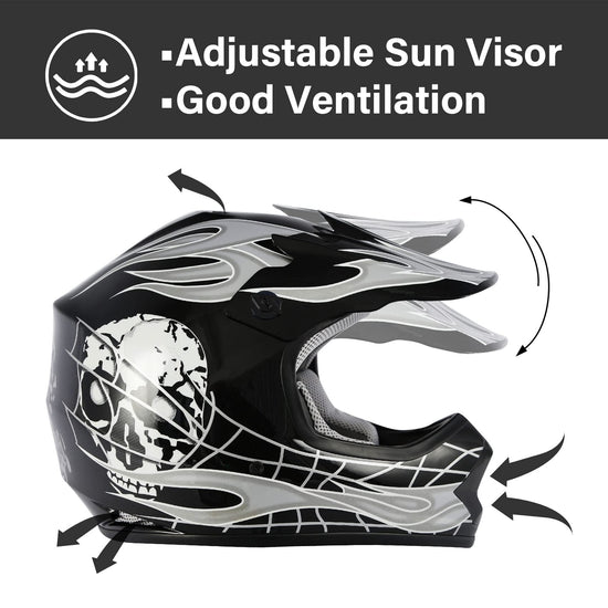 XFMT kids dirt bike helmet — DOT-certified full face design with goggles and gloves