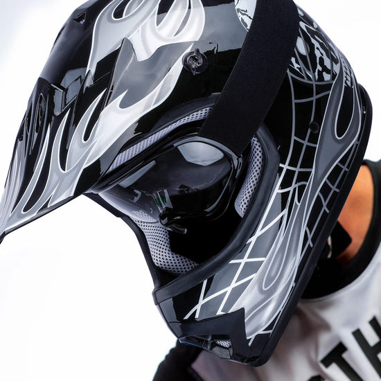 XFMT kids dirt bike helmet — DOT-certified full face design with goggles and gloves