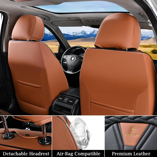FLORICH vehicle seat covers - waterproof leather in brown and black, 2 pack