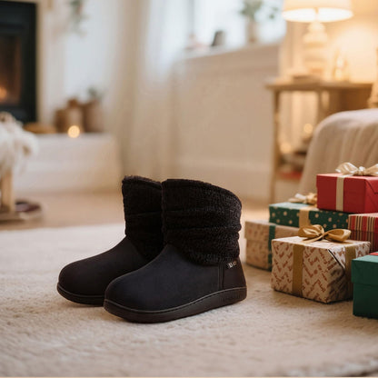 LongBay women's chenille knit bootie slippers with memory foam