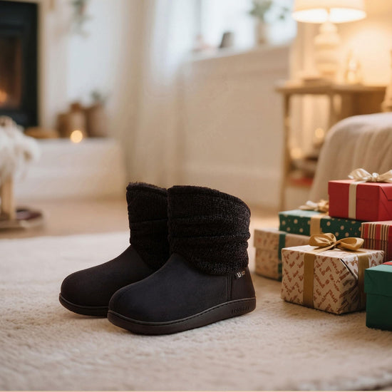 LongBay women's chenille knit bootie slippers with memory foam