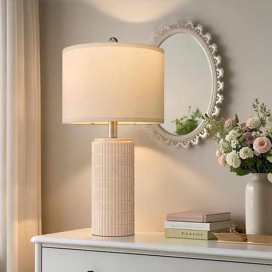 PoKat table lamp - farmhouse bedside lamps set of 2 for bedroom and living room