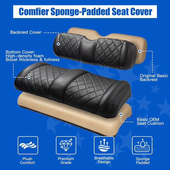 NOKINS golf cart seat covers with sponge padding for EZGO TXT and RXV models