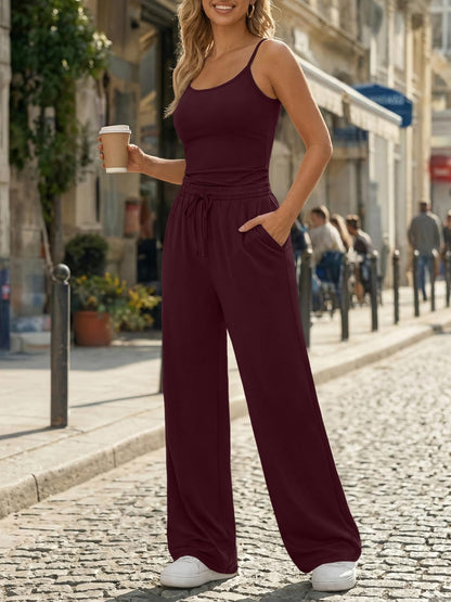 Coordinated outfit — Trendy Queen women's 2 piece lounge set with camisole and wide leg pants