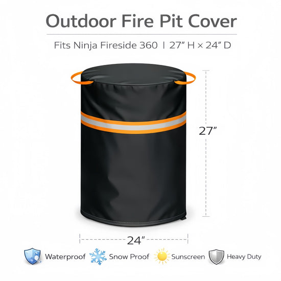 Fire Pit Cover for Ninja Fireside 360 Outdoor Heater，Patio Fire Pit Cover with Drawstring Hem，600d Heavy Duty Waterproof,Outdoor Cover Dust and Rain Protection Black 24" D X 27" H