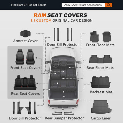 AOMSAZTO vehicle seat cover - custom fit leather for Dodge RAM 1500 2019-2026 black full set
