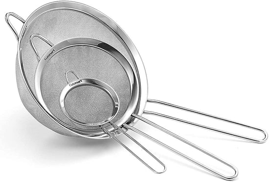 Cuisinart food strainers with mesh design, 3 pack set, silver finishCuisinart food strainers with mesh design, silver finish, 3 pack set