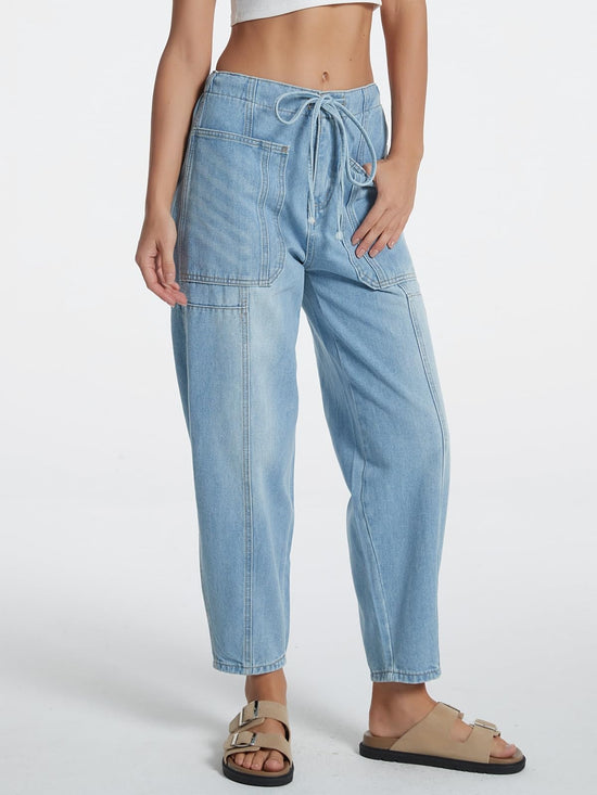LifeShe women's wide leg baggy jeans - elastic waist ankle denim pants