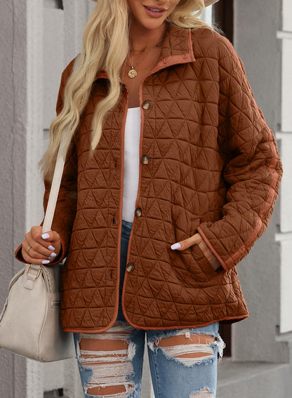 EVALESS coat — Lightweight diamond quilted puffer with open front design