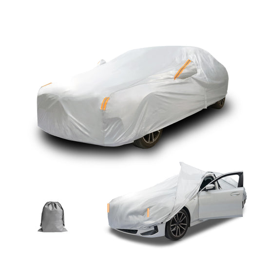 Caromop 10-Layer Waterproof Car Cover All Weather Protection (Snow, Rain, Sun) with Secure Fit Straps and Easy On/Off Zipper-Size A4 (See Size-Chart)